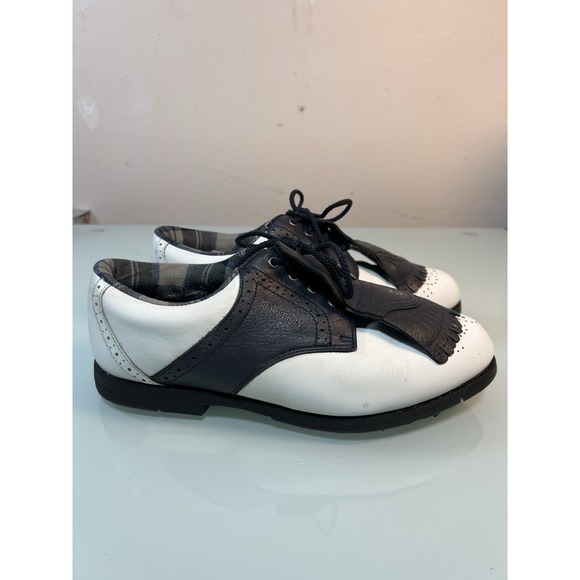 FootJoy Other - FootJoy Golf Shoes Men's 9W White‎ Black Saddle Kiltie Classic Spikes